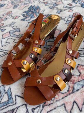 Michael Kors Artisan Mid Sling Studded Leather Sandals - size 8.5